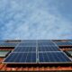 Roof of a building fitted with solar panels